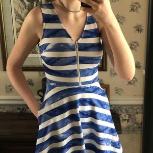Blue and White Striped Mini Dress